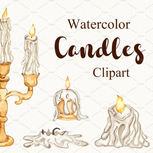 Watercolor candles clipart cover image.