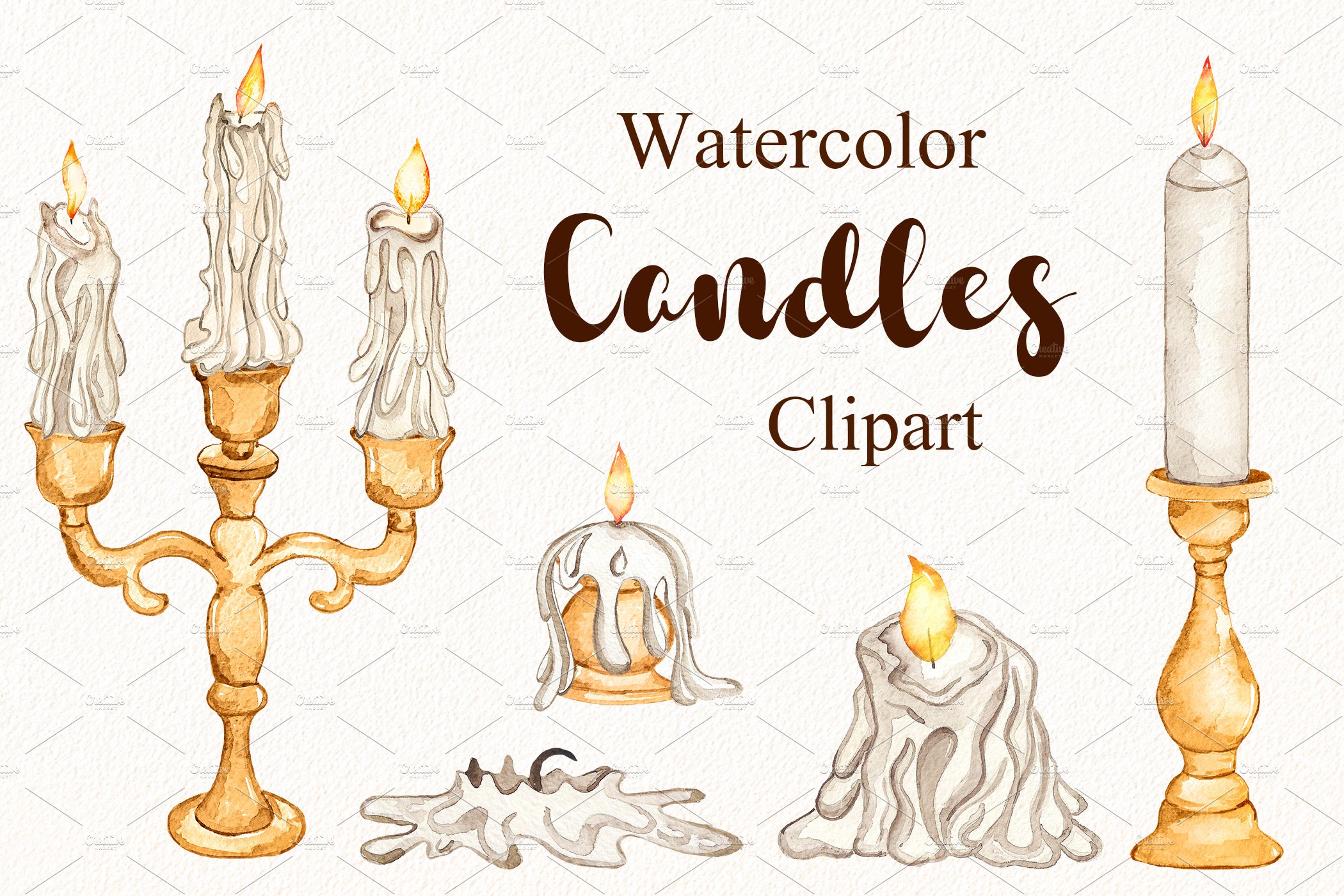 Watercolor candles clipart cover image.