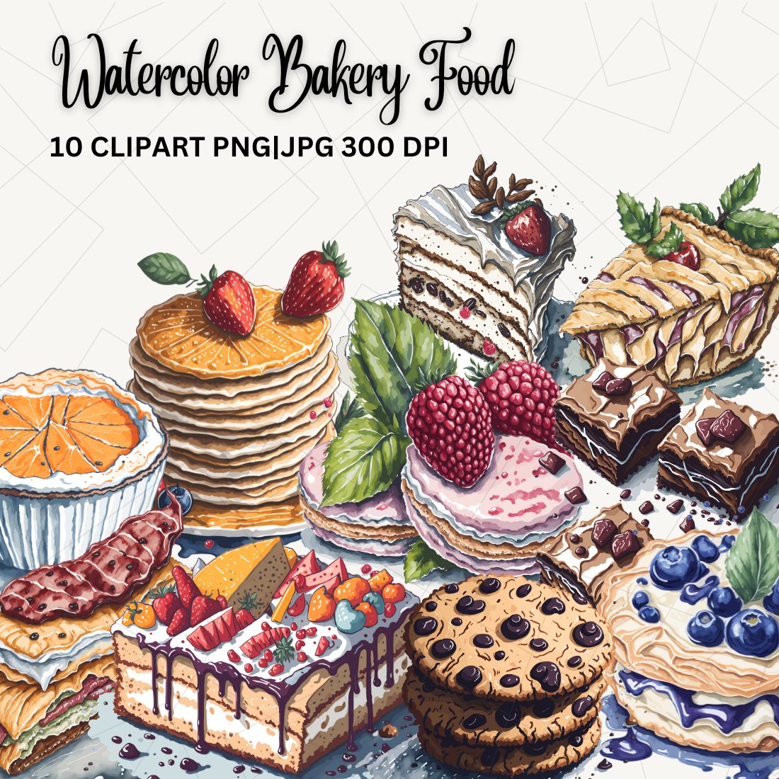 Watercolor Bakery Food Sublimation Clipart cover image.