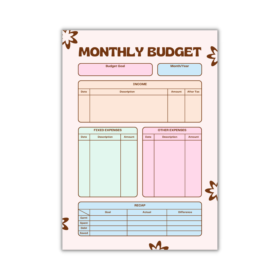 5 Colorful Monthly Budget Planners Template preview image.