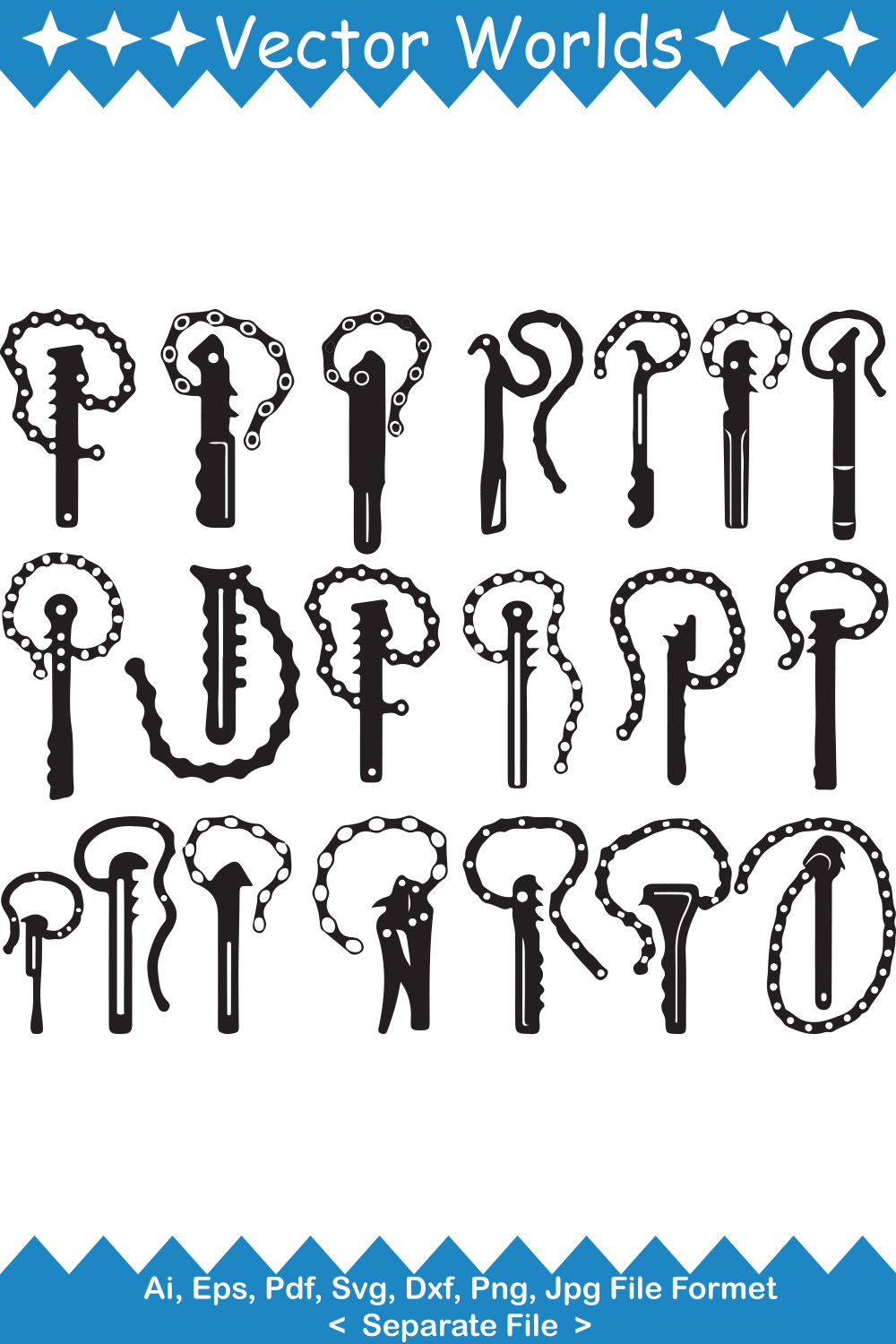 Chain Wrench SVG Vector Design pinterest preview image.