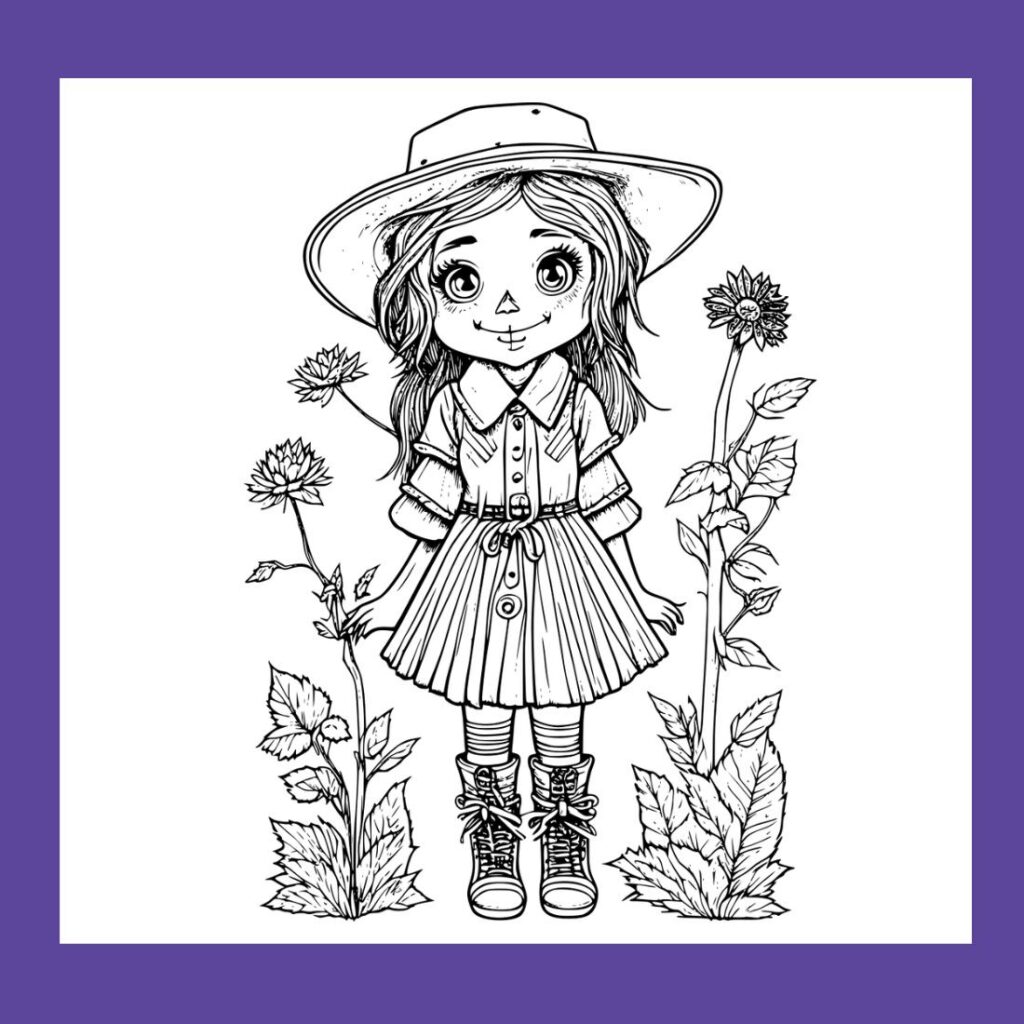 Coloring pages bundle for adults a illustration of cute scarecrow