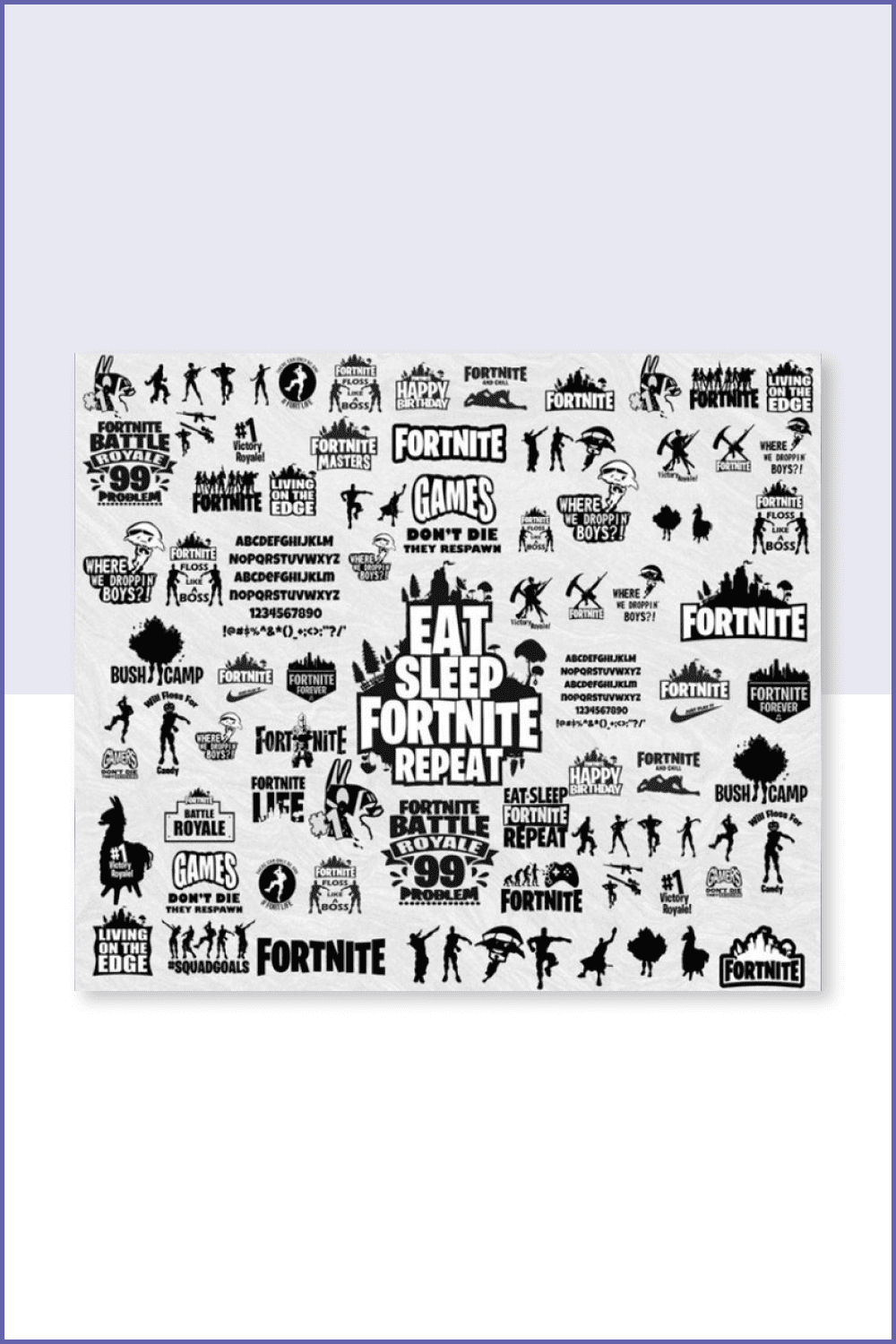 Collage of a large number of stickers with text and silhouettes of gamers.