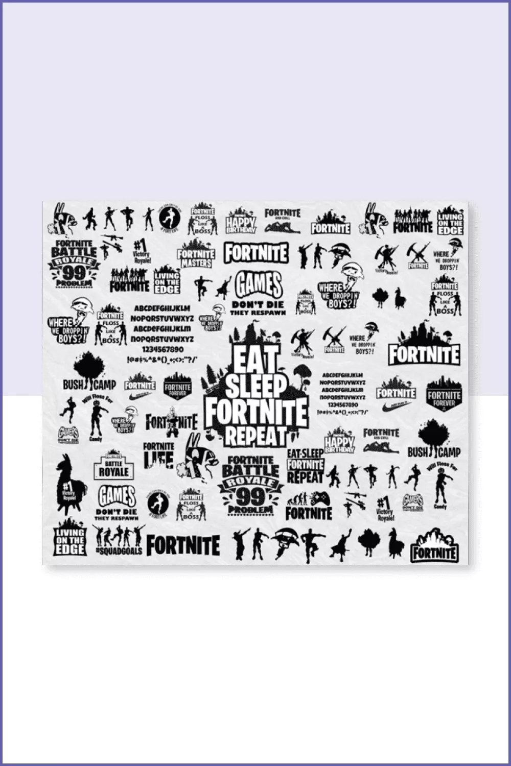 Collage of a large number of stickers with text and silhouettes of gamers.