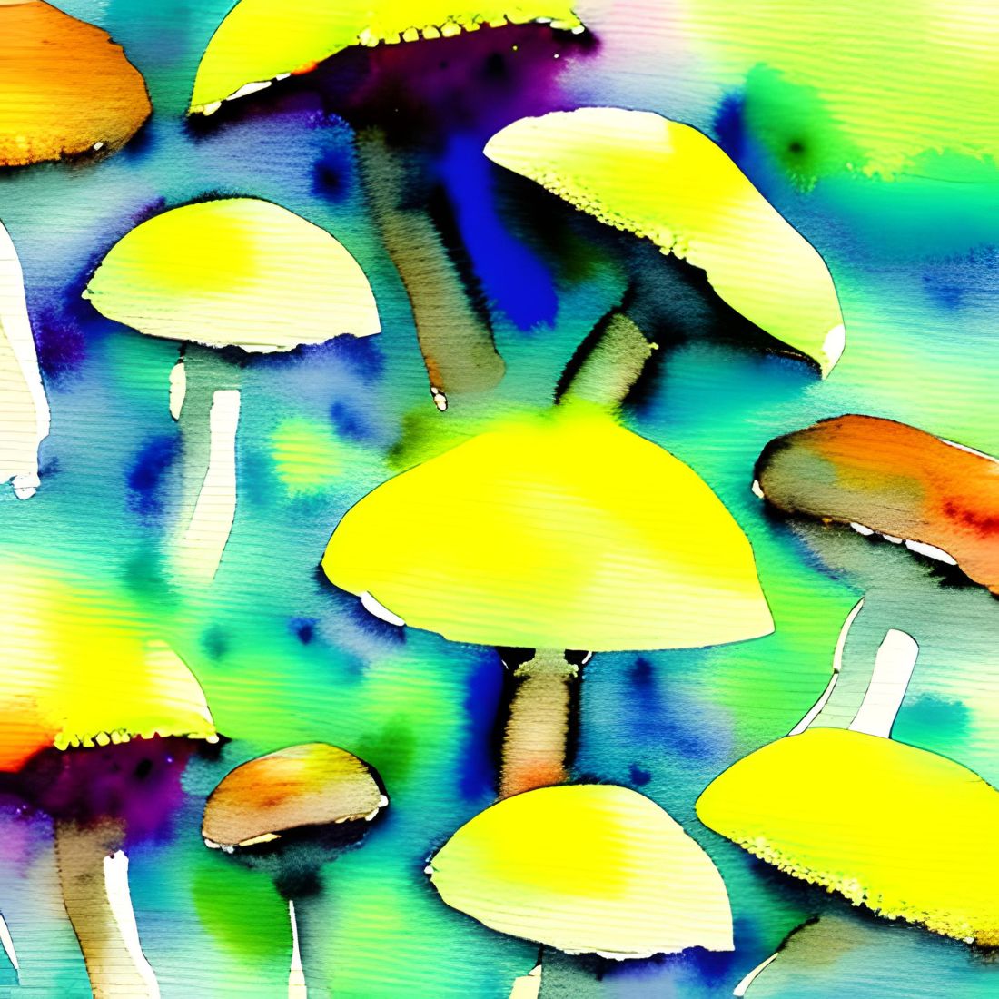 4 background images mushroom-style with watercolour look preview image.