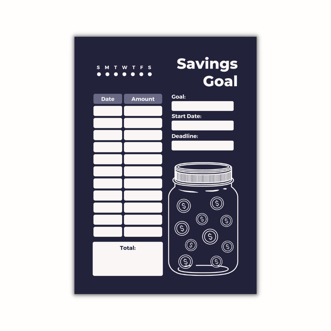 Financial Savings Tracker Planner Template preview image.