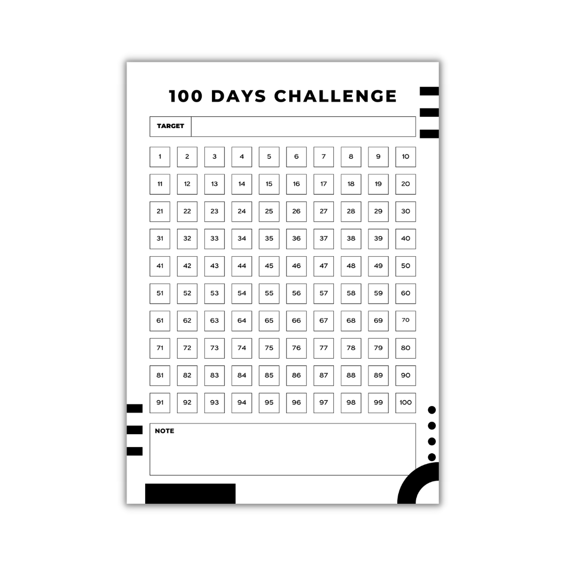 100 Days Challenge Habit Checklist Planner Template preview image.