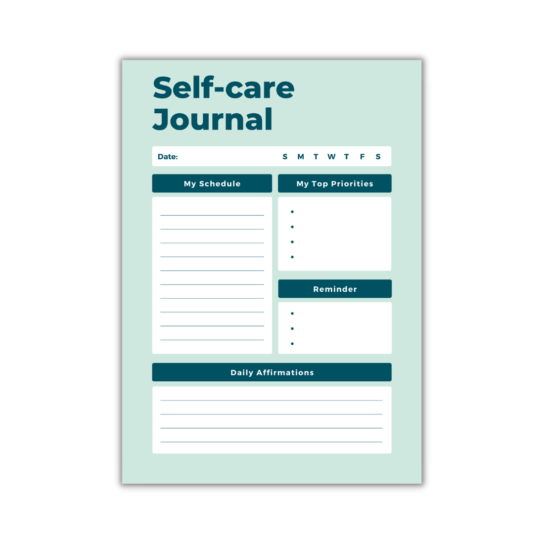 Minimalist Self Care Journal Planner Template preview image.