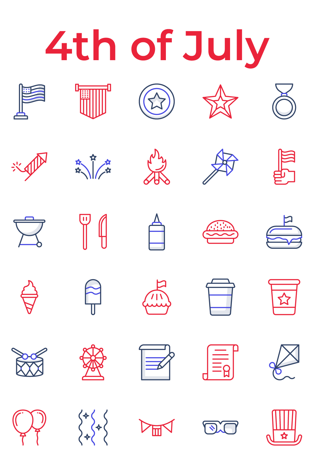 Set of 4th july Colored Line Icons pinterest preview image.