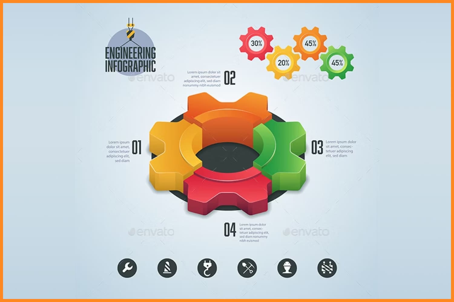 Infographics in the form of colored gears.
