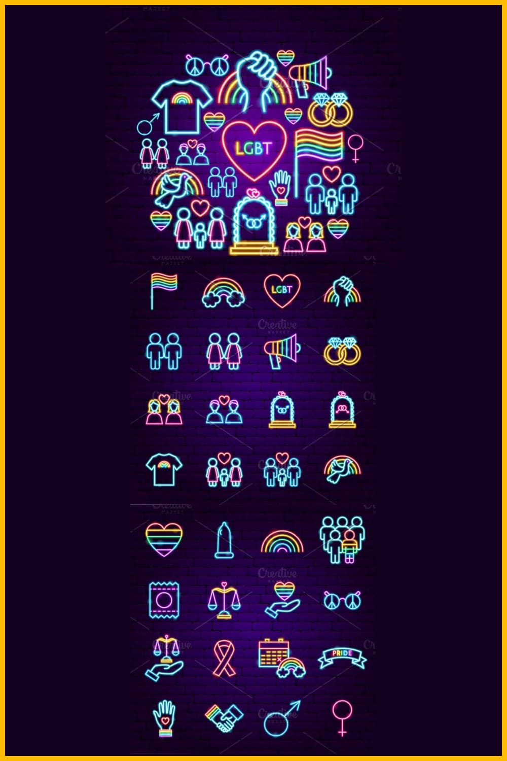 Collage of app icons in rainbow colors.