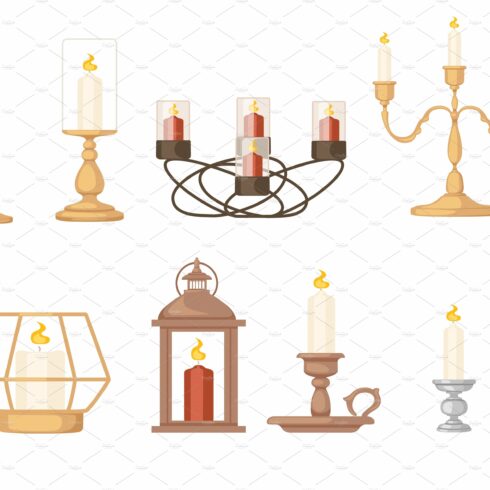 Set of Candles in candlesticks stand cover image.