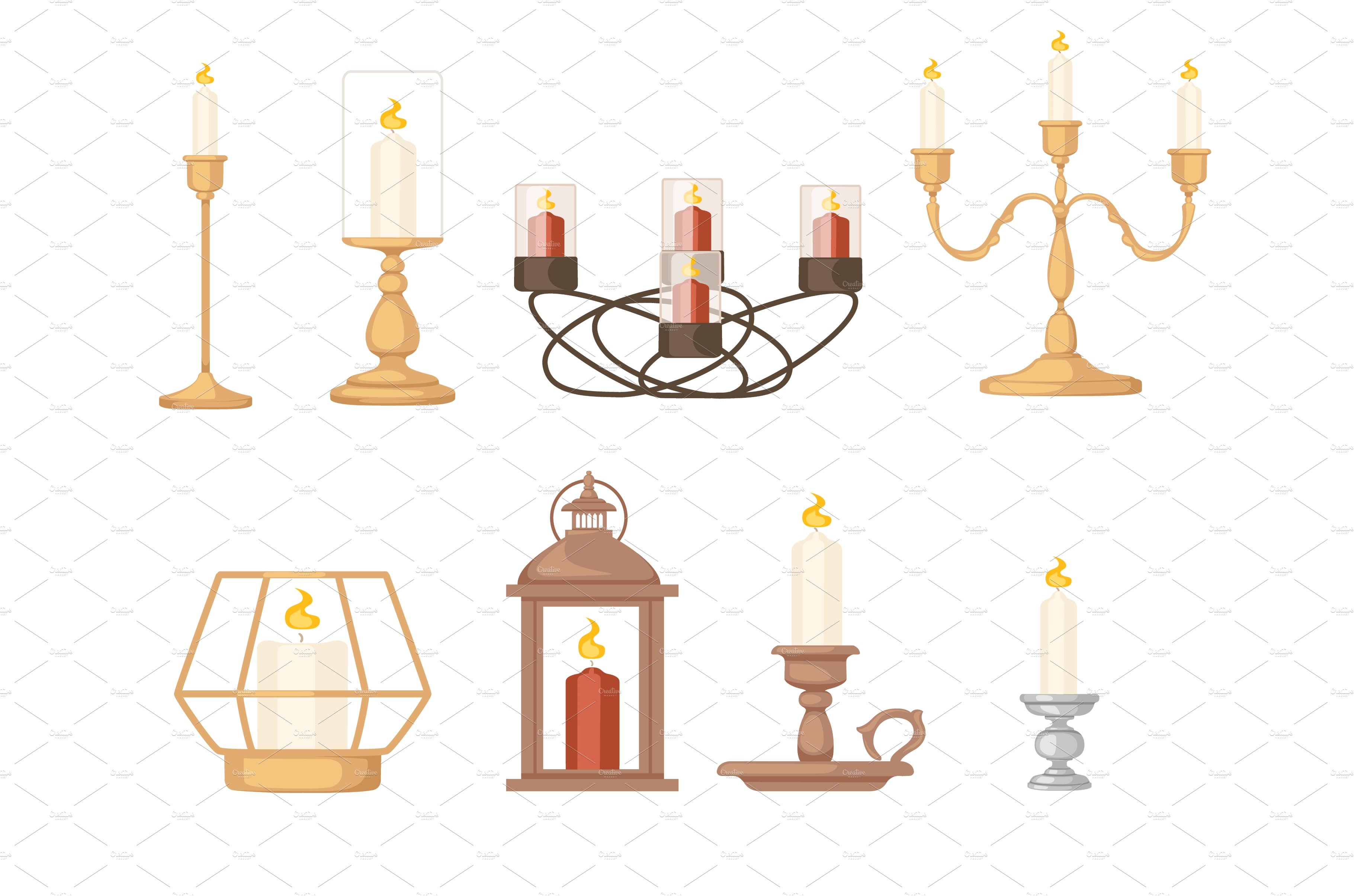 Set of Candles in candlesticks stand cover image.