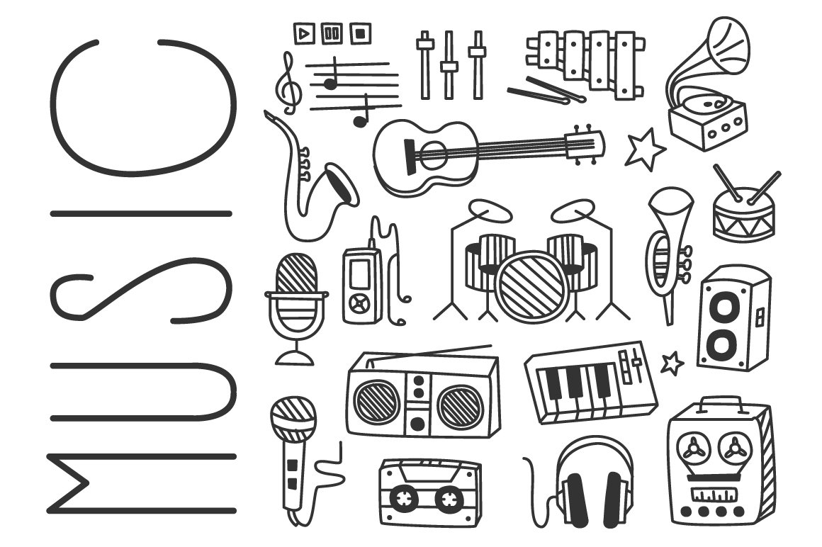 Musical Instruments in Hand drawn cover image.