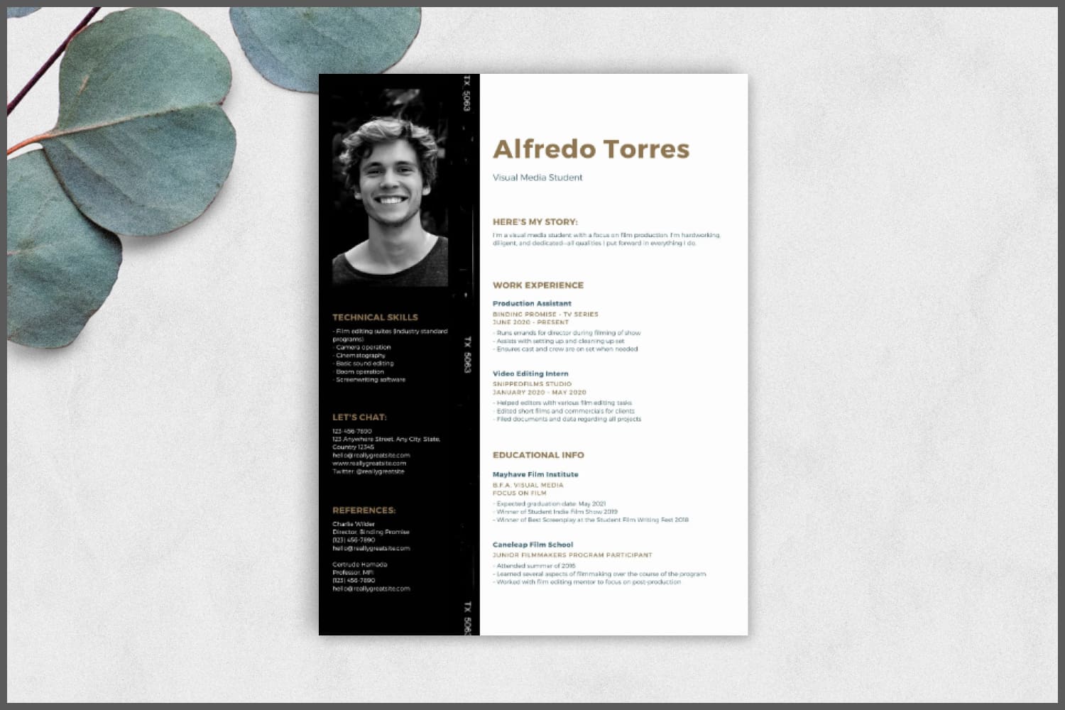 Resume with two columns and a photo.