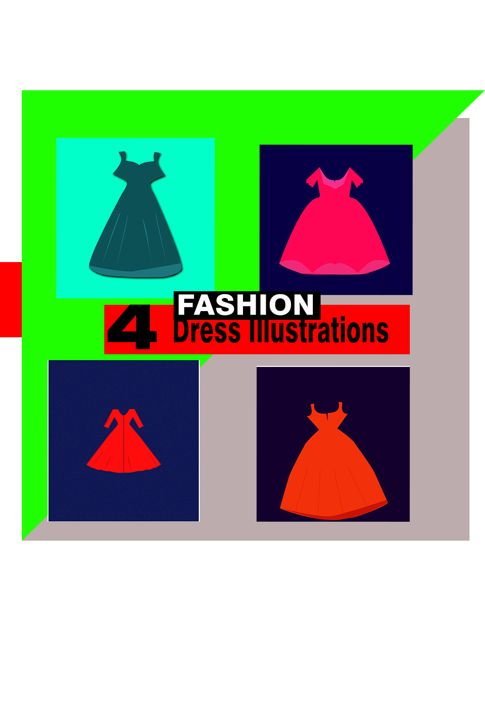 4 HIGH QUALITY VECTOR FASHION DRESS ILLUSTRATIONS pinterest preview image.