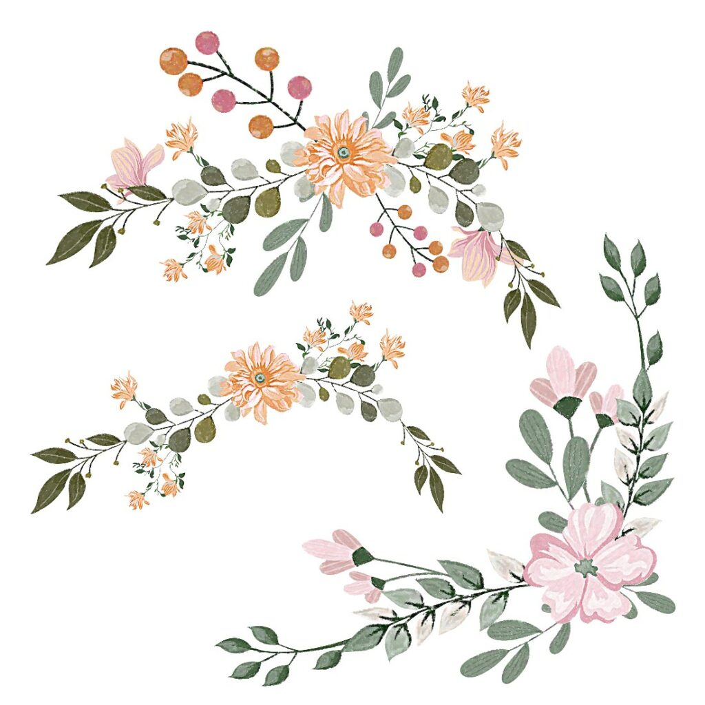 Soft Watercolor Floral Arrangement Elements - MasterBundles