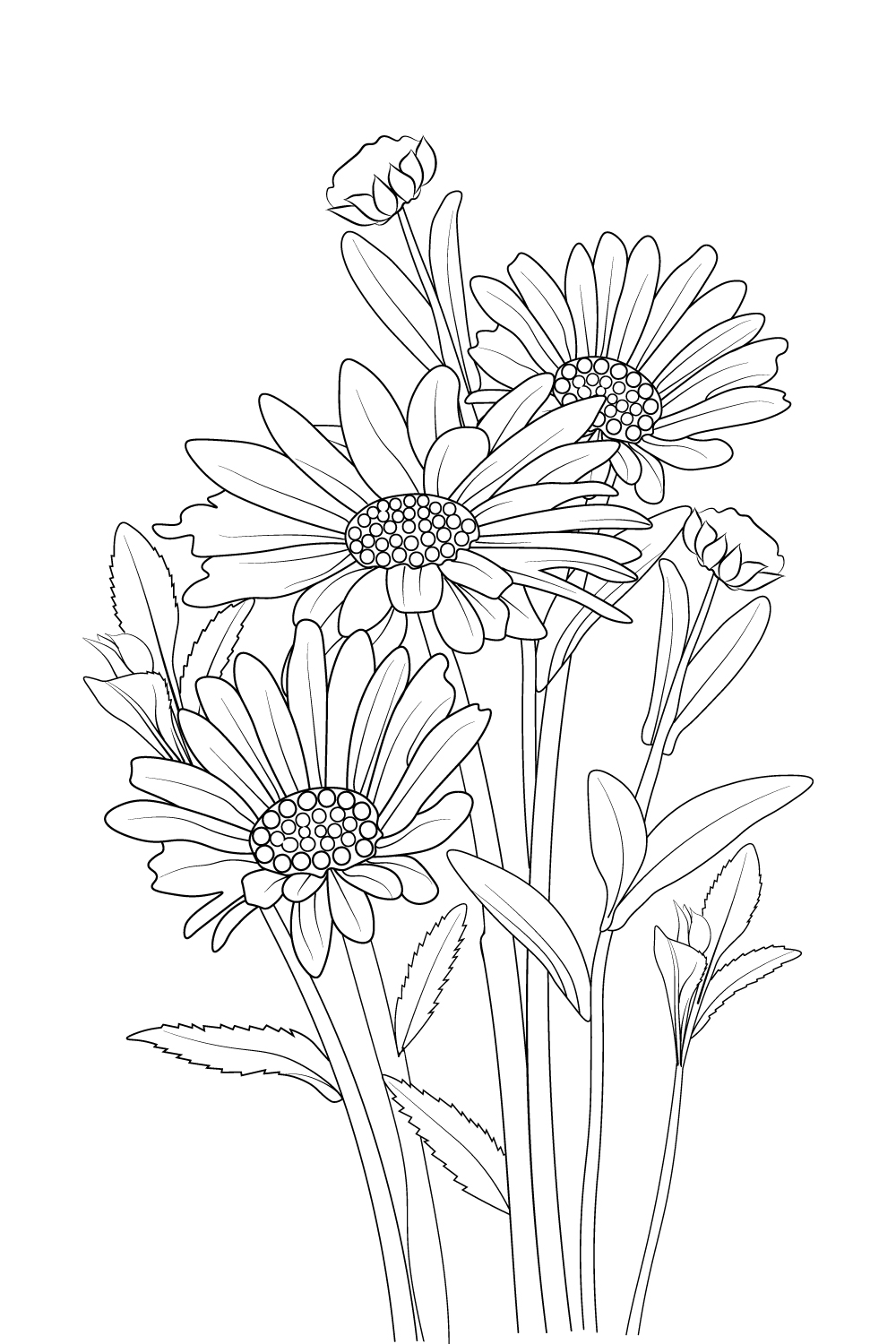 Beautiful monochrome hand-drawn daisy flower pencil art, daisy flower vector, pinterest preview image.