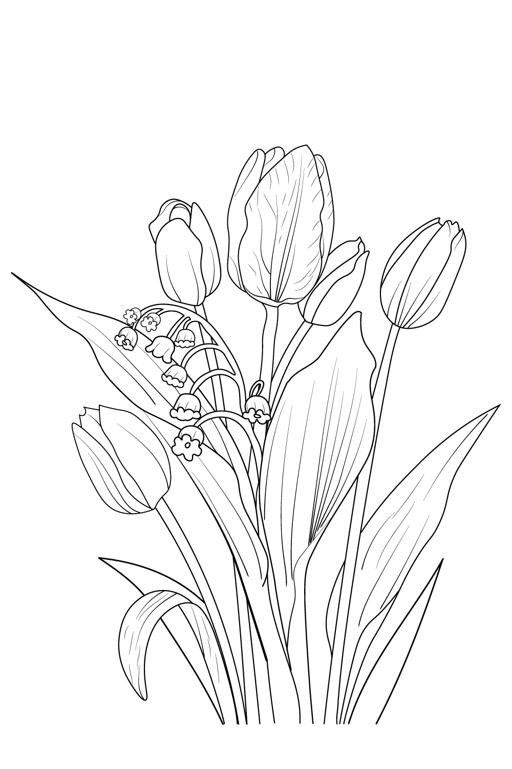 tulip flower, tulip flower bouquet, realistic tulip flower drawing, , outline tulip flower illustration pinterest preview image.