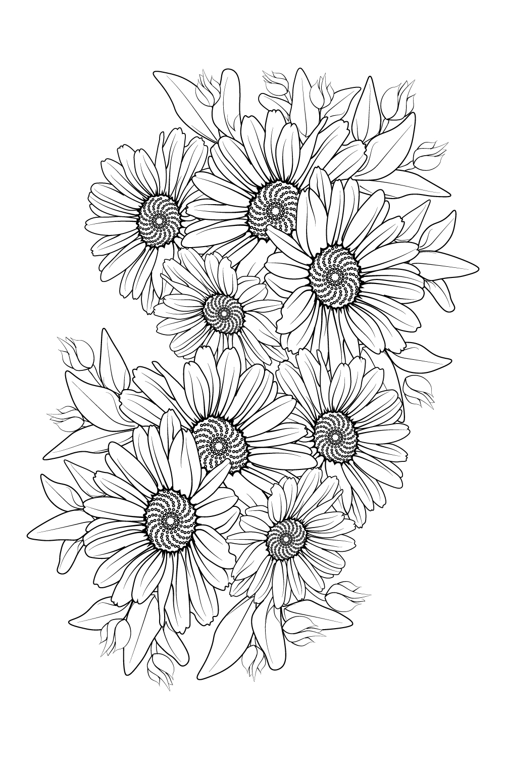 Daisy flower coloring pages, daisy flower bouquet tattoo, small daisy tattoo, pinterest preview image.