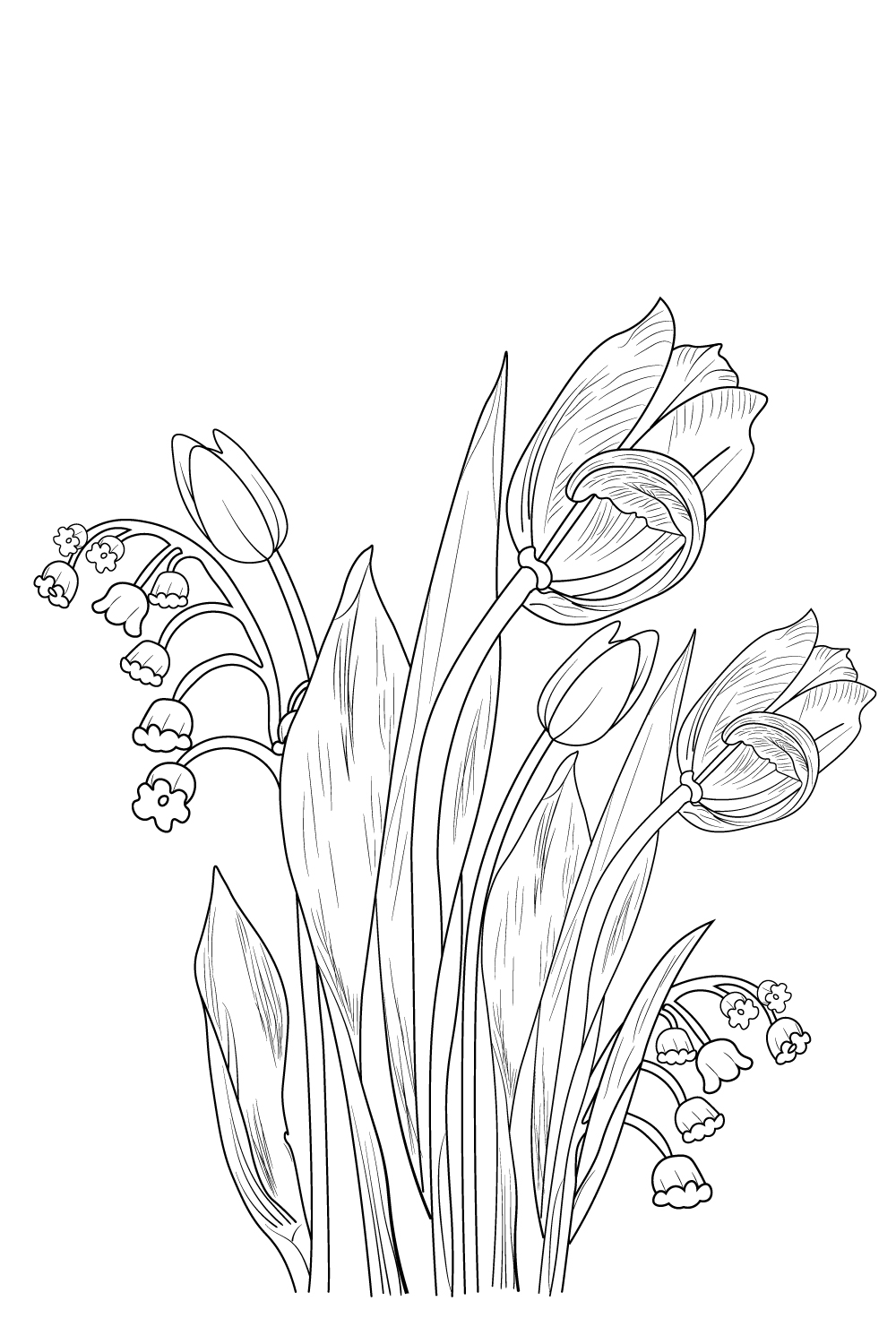 realistic tulip outline, tulip drawing for kids, pencil tulip drawing, simple tulip line drawing pinterest preview image.