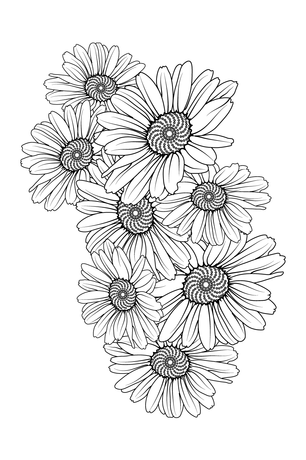Daisy flower coloring pages, daisy flower bouquet tattoo, small daisy tattoo, elegant minimalist daisy tattoo, pinterest preview image.