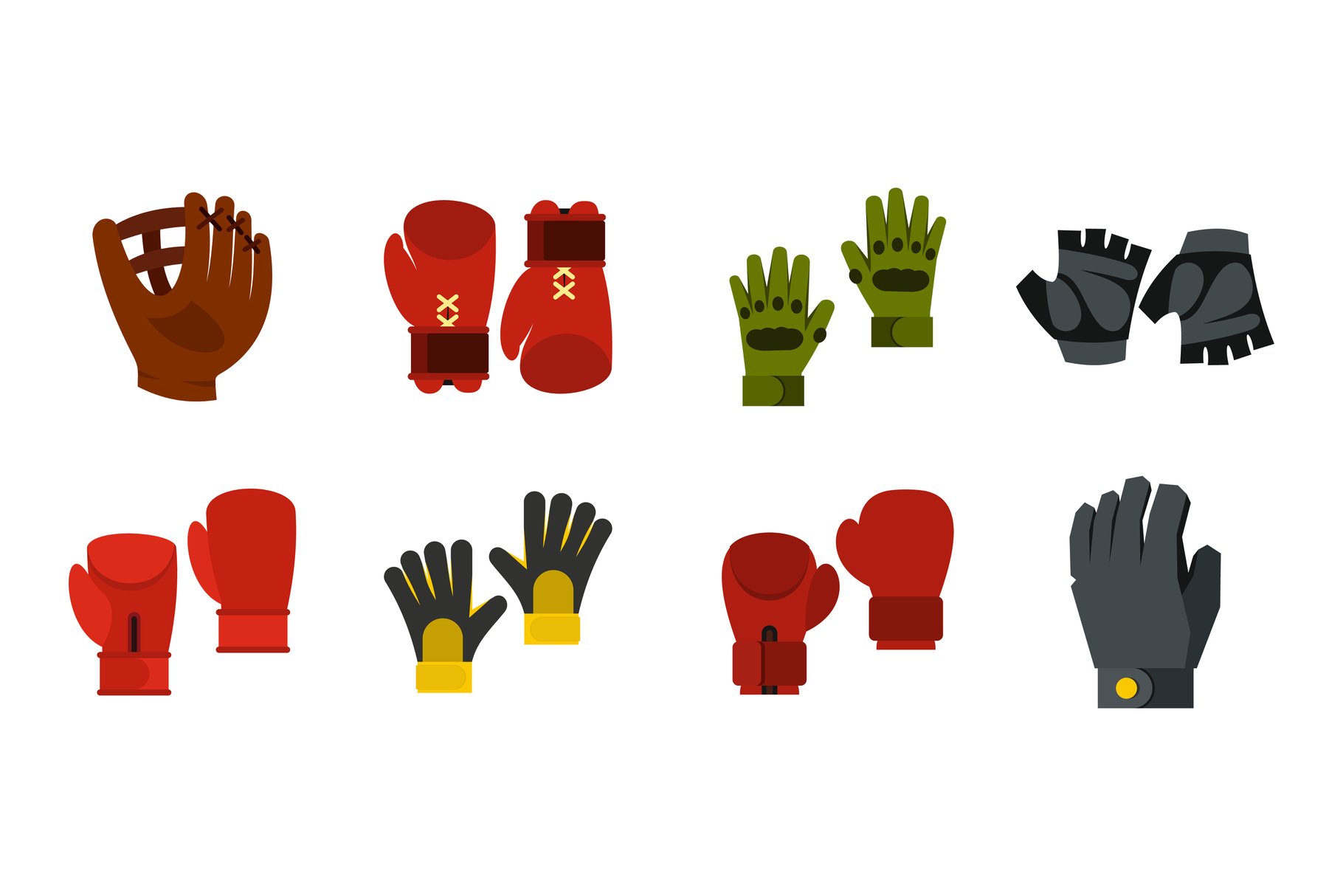 Sport gloves icon set, flat style cover image.