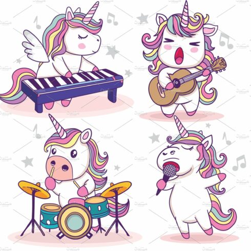Musician Cute unicorns vector. cover image.