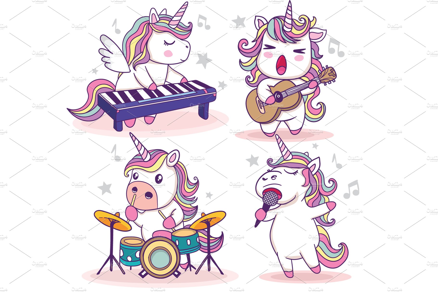 Musician Cute unicorns vector. cover image.