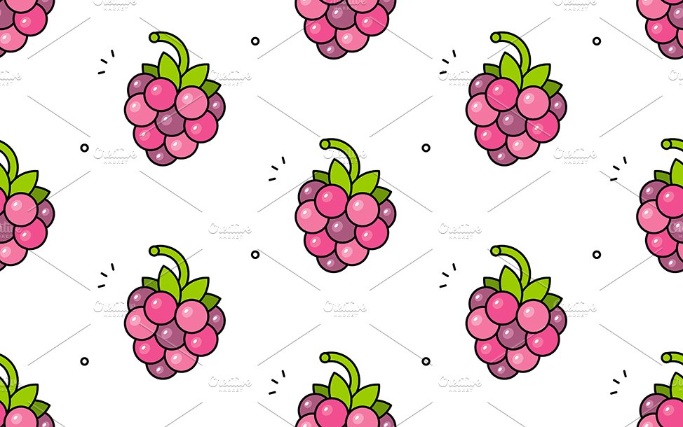 Raspberries seamless pattern preview image.