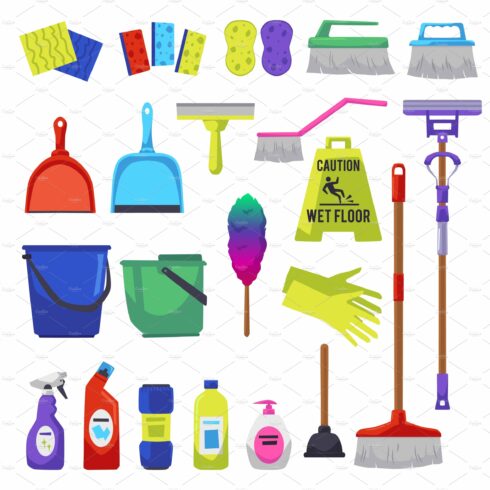 Cleaning products and tools set cover image.