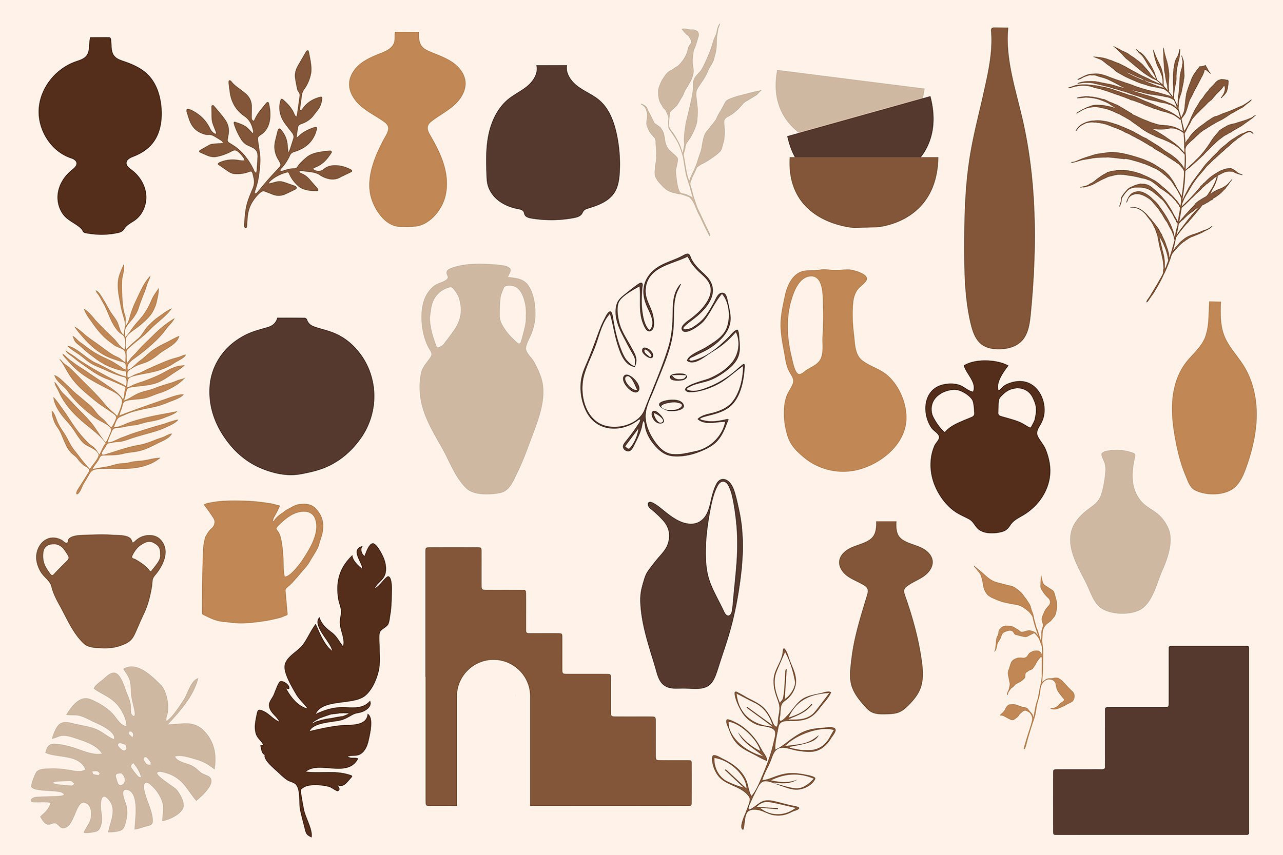 Vases, pots and plants clipart preview image.