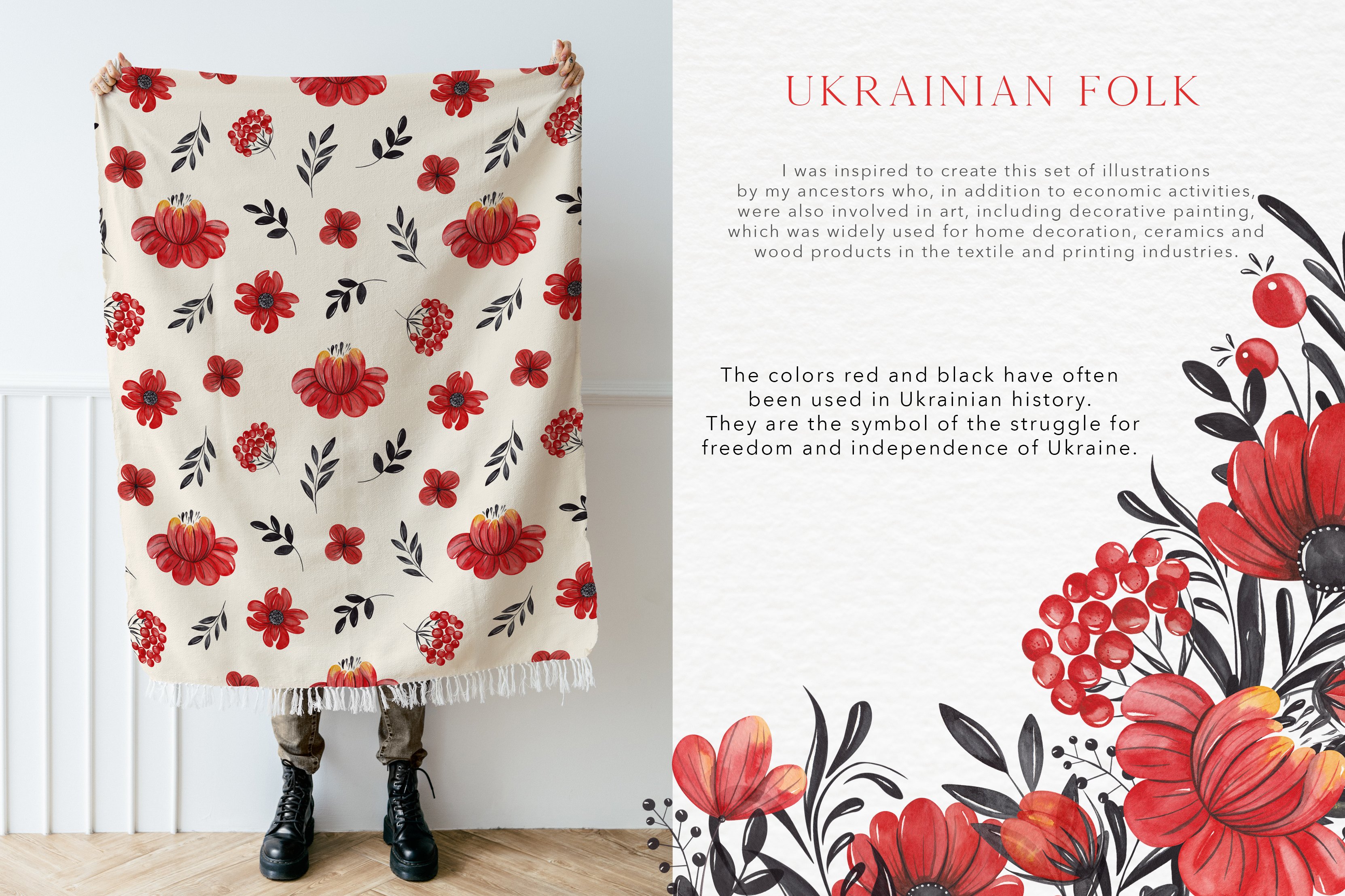 Ukrainian Folk. Watercolor flowers preview image.