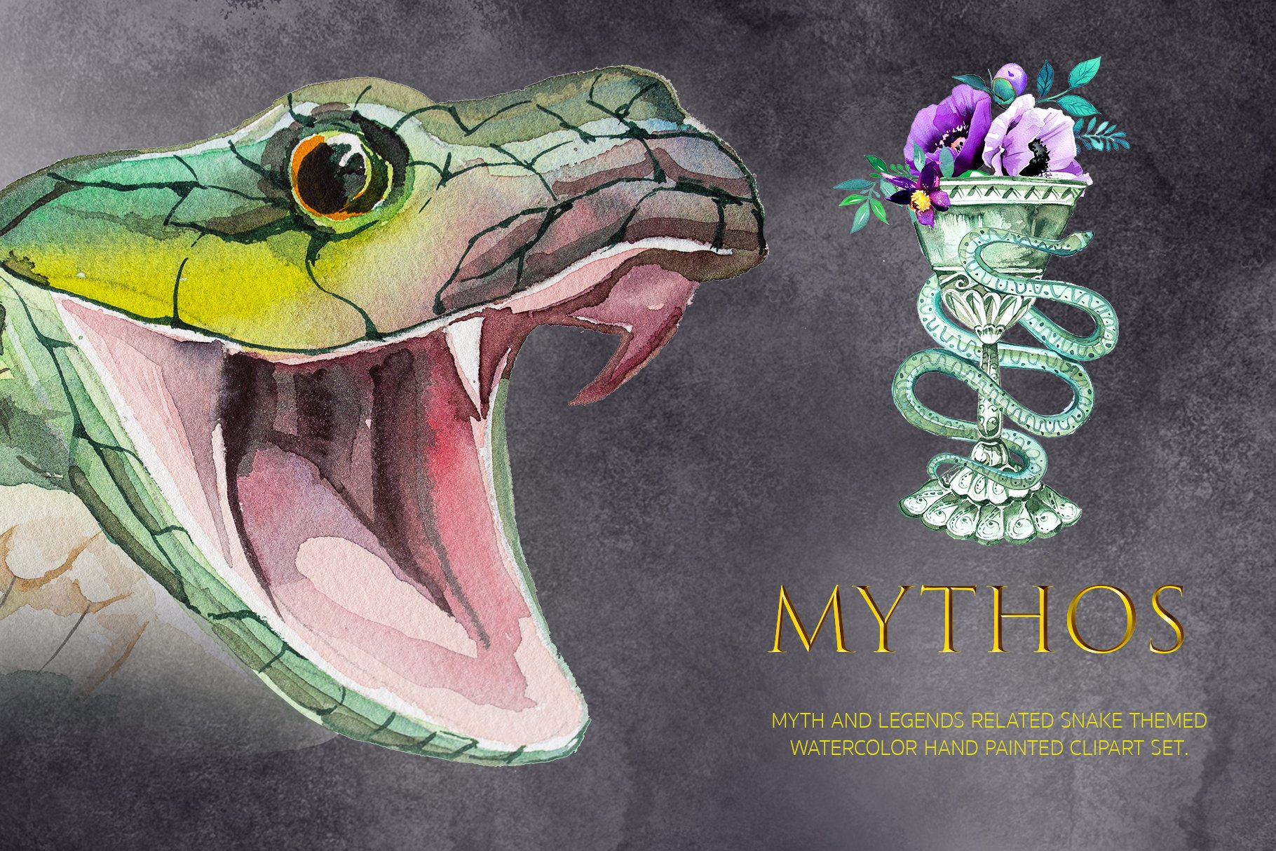 Watercolor Mythos Clipart Set preview image.