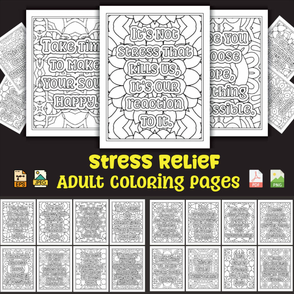 Stress Relief Coloring Pages for Adults KDP Coloring Book - MasterBundles