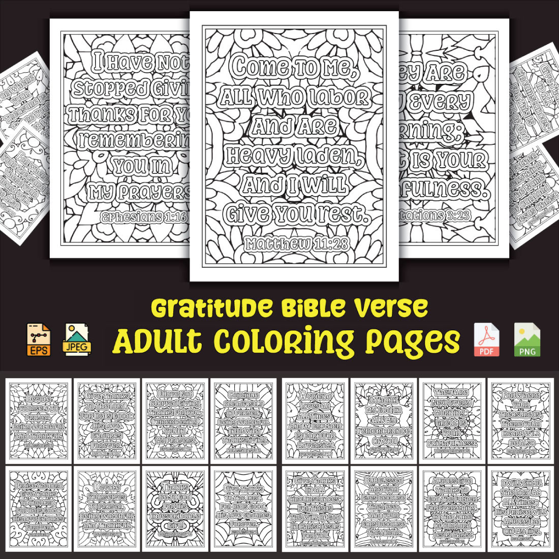 Gratitude Bible Coloring Pages for Adults KDP Coloring Book preview image.