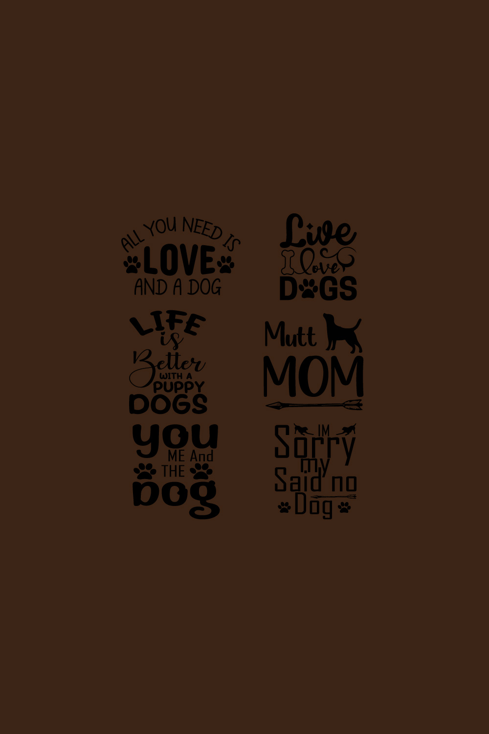 50 Dog typography t-shirt design bundle pinterest preview image.