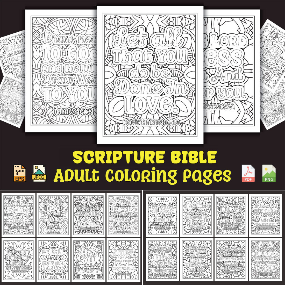 Scripture Bible Coloring Pages for Adults KDP Coloring Book preview image.