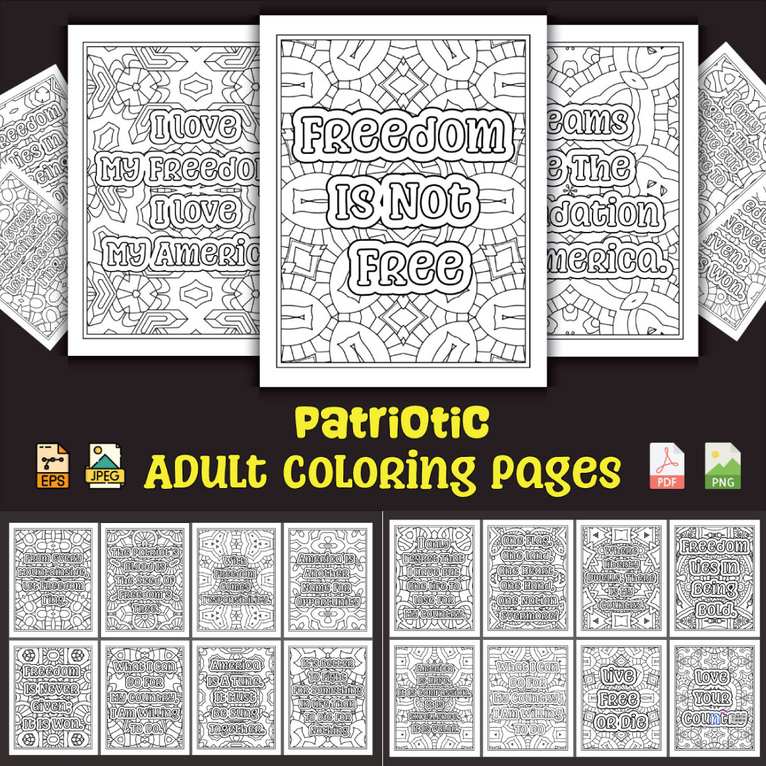 Patriotic Coloring Pages for Adults KDP Coloring Book preview image.