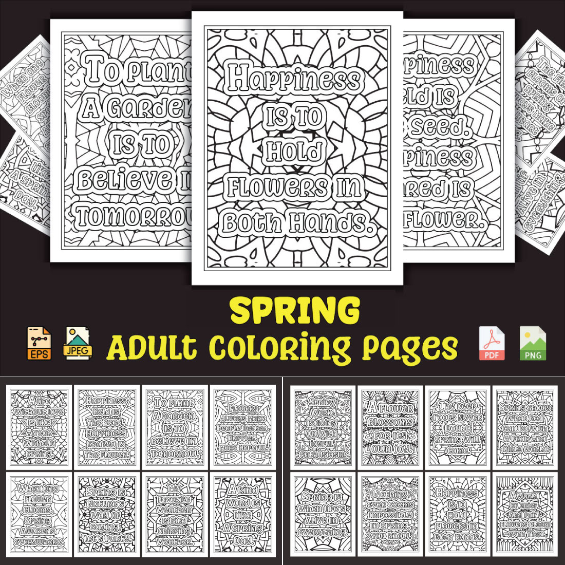 Spring Coloring Pages for Adults KDP Coloring Book preview image.
