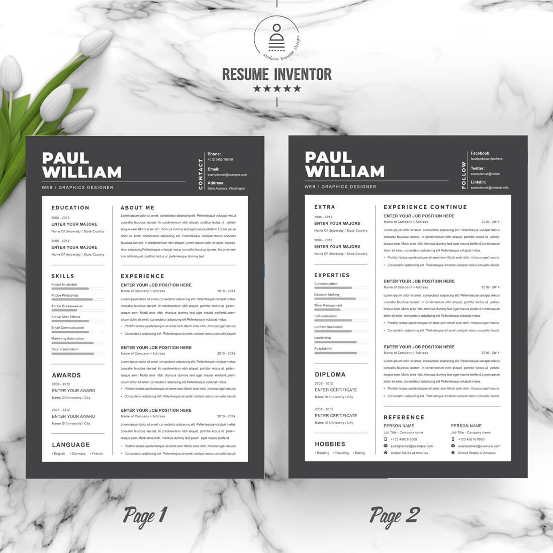 Web & Graphic Designer Resume Template | Professional CV Template preview image.
