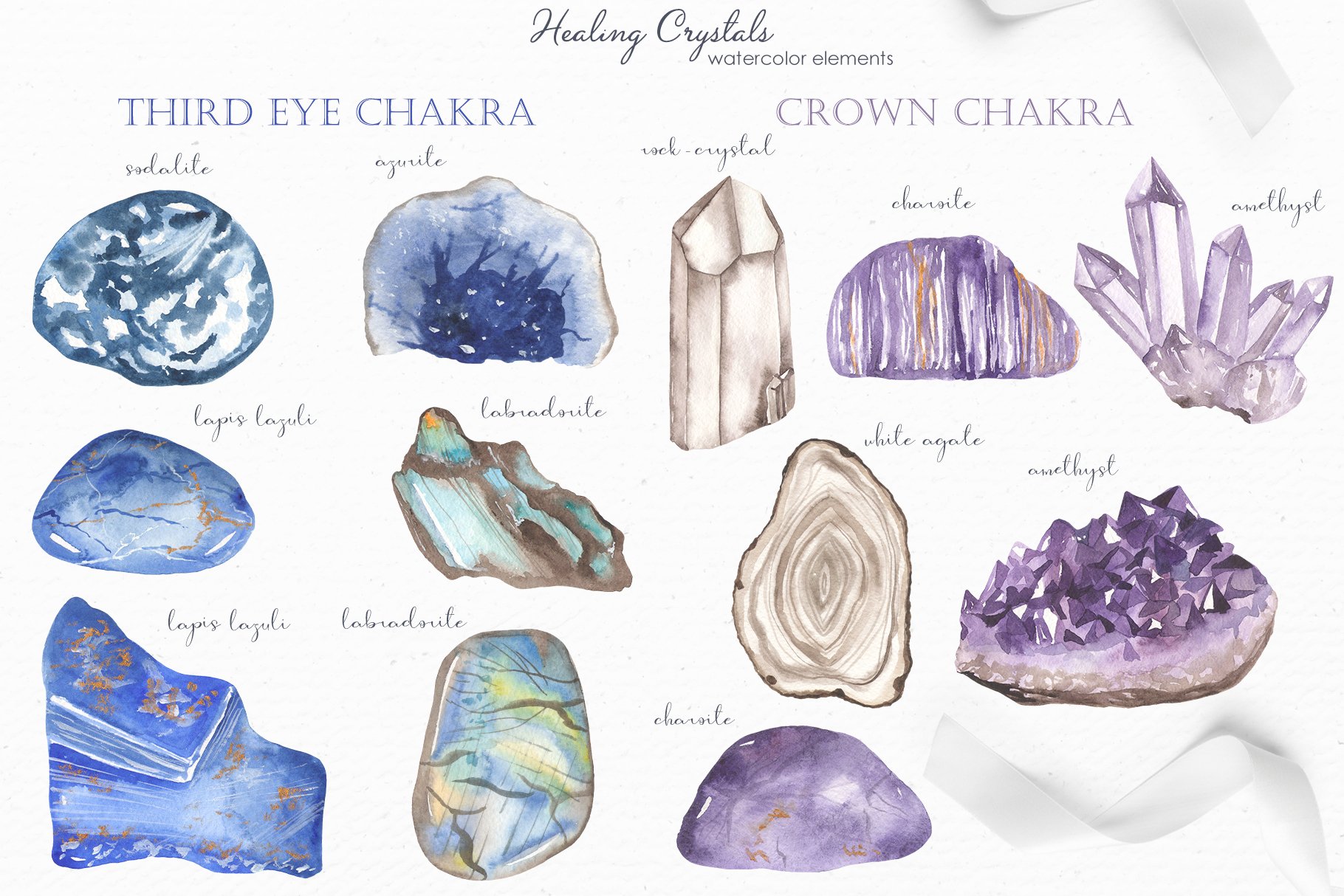 4 healing crystals watercolor elements 224