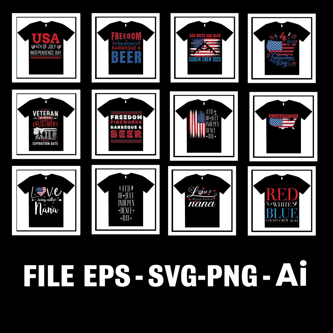 12 Print Ready 4th of July – Independence Day T-Shirt design bundle cover image.