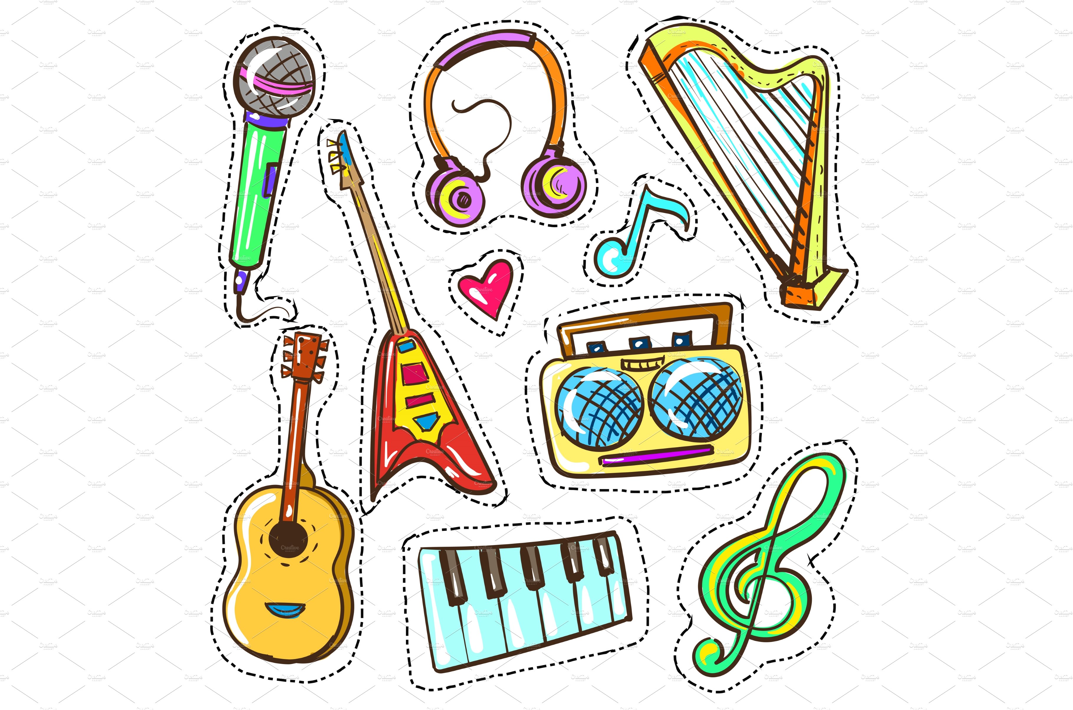 Vector hand drawn color musical cover image.