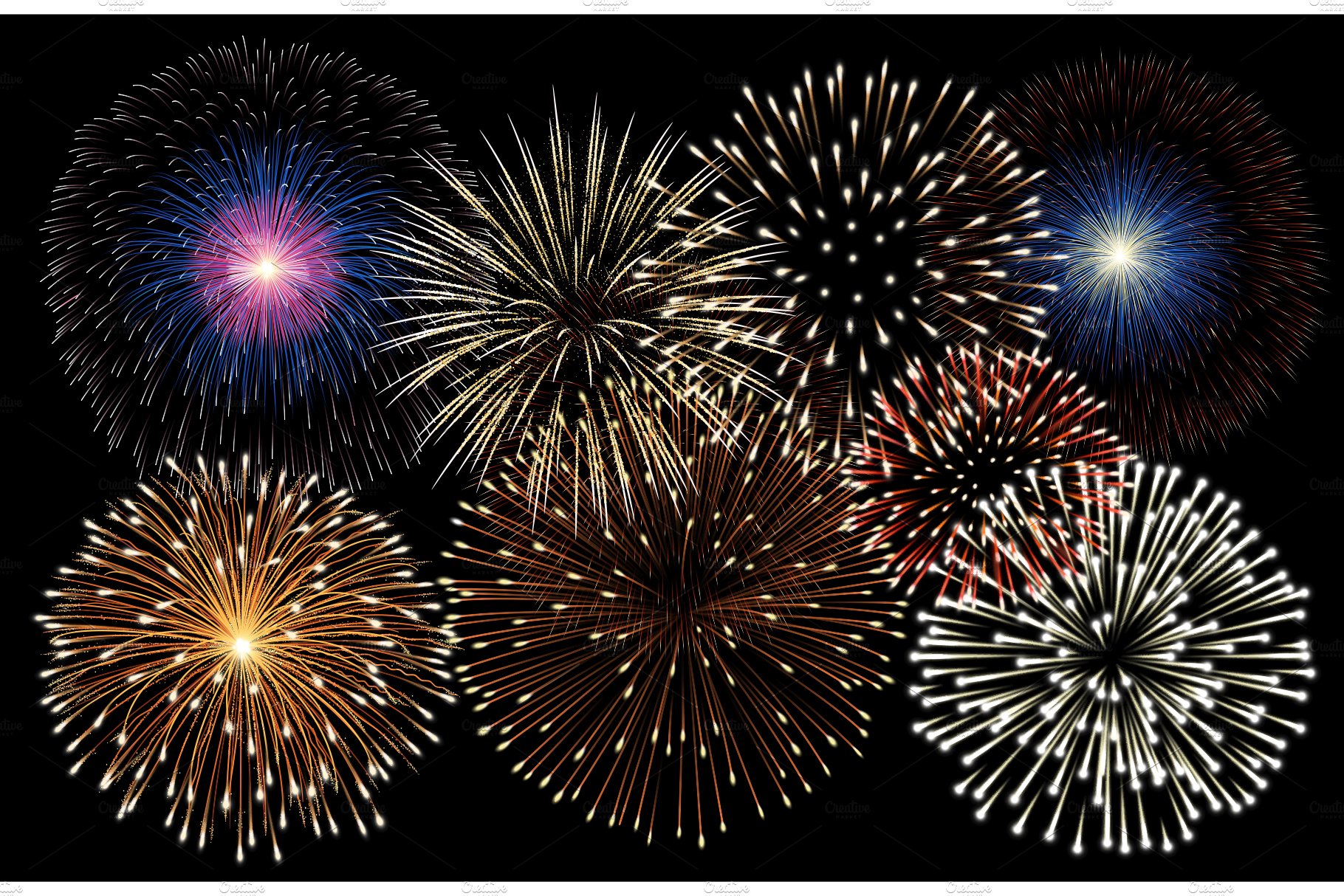 Realistic fireworks background cover image.