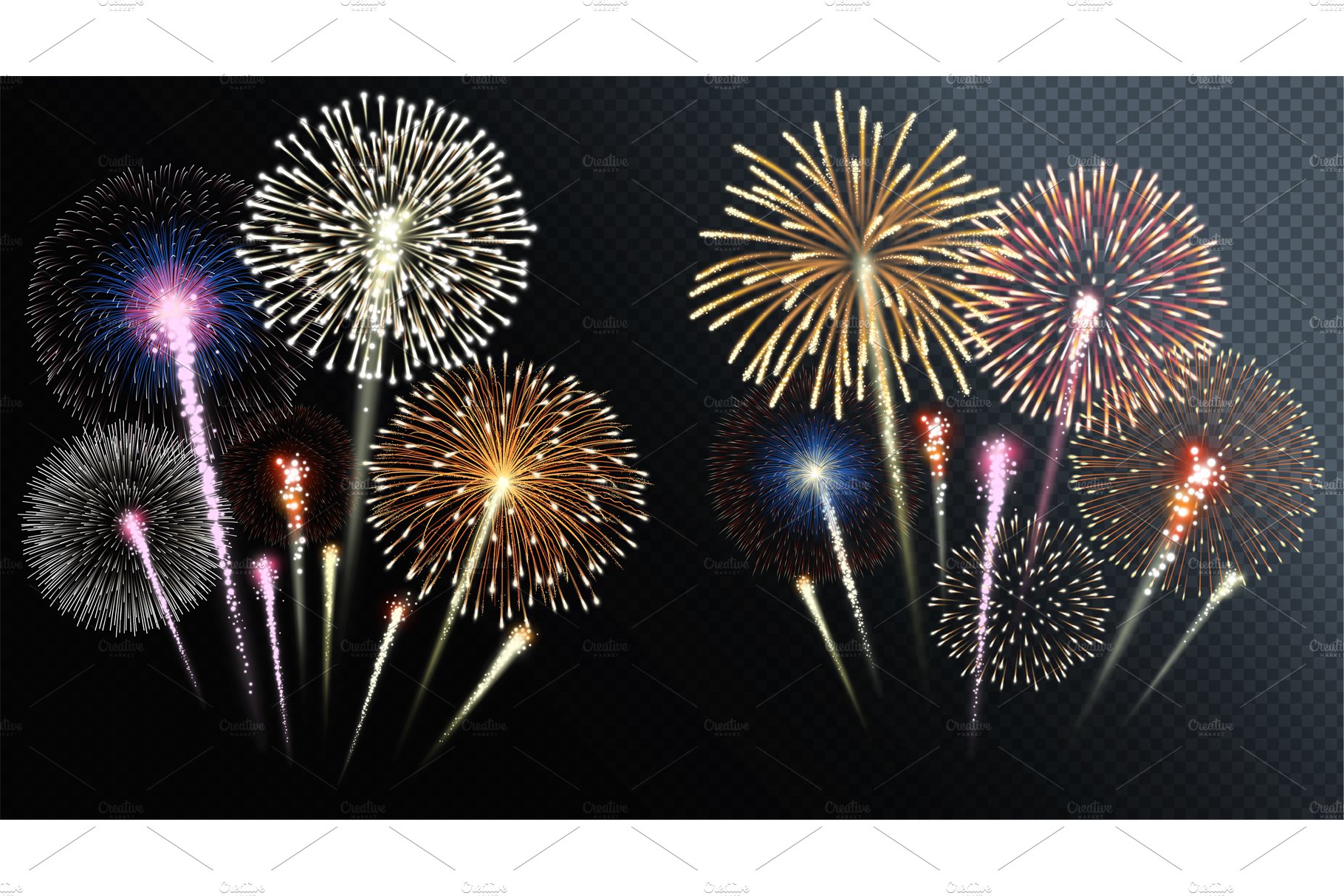 Two groups of isolated fireworks cover image.