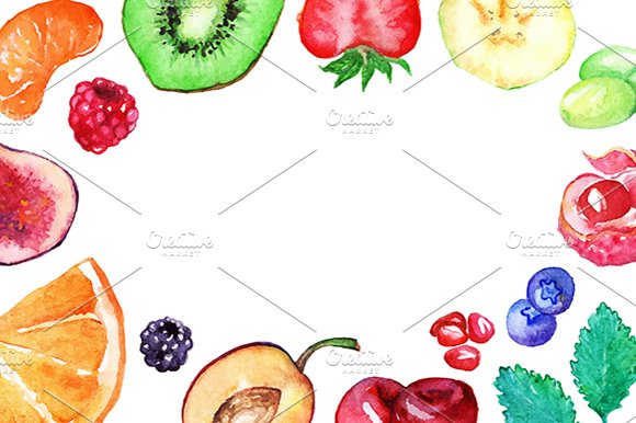 Watercolor fruit berry vector frame cover image.