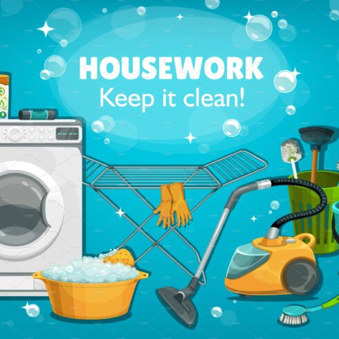 Housework utensil and laundry tools cover image.