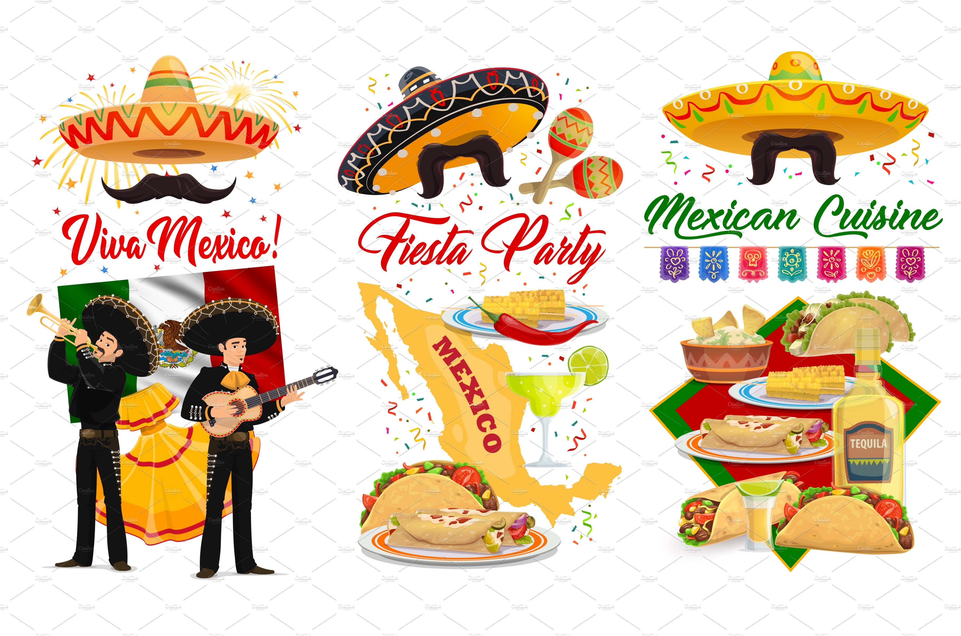 Viva Mexico banner, Mexican holiday cover image.