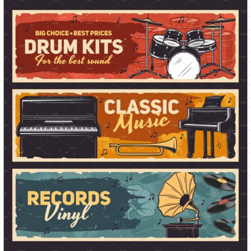 Musical instruments and vinyl cover image.